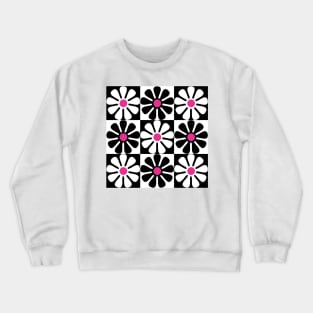 60's Retro Big Flowers in Black, White and Pink Crewneck Sweatshirt